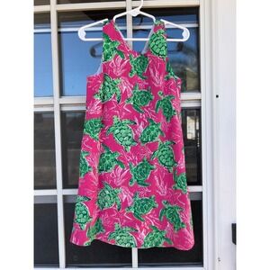 Tommy Bahama Girls Pink Green Sea Turtle Print Cotton Shift Dress Size 6